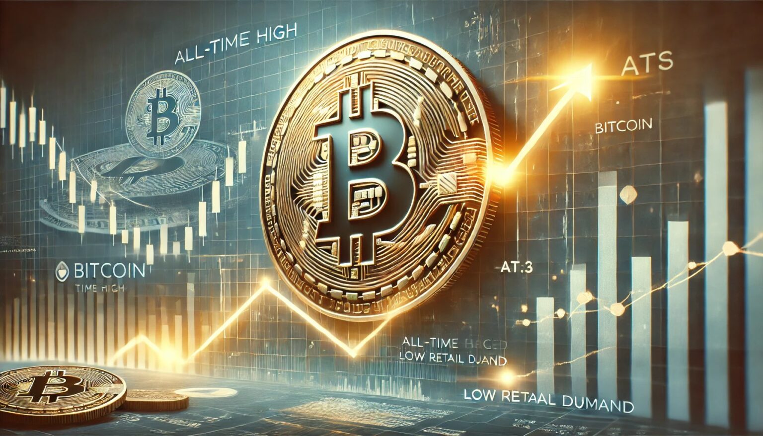 Bitcoin Approaches Peak Value Amidst Sluggish Retail Demand A Window.51 A professional horizontal digital artwork for an article about Bitcoin ne