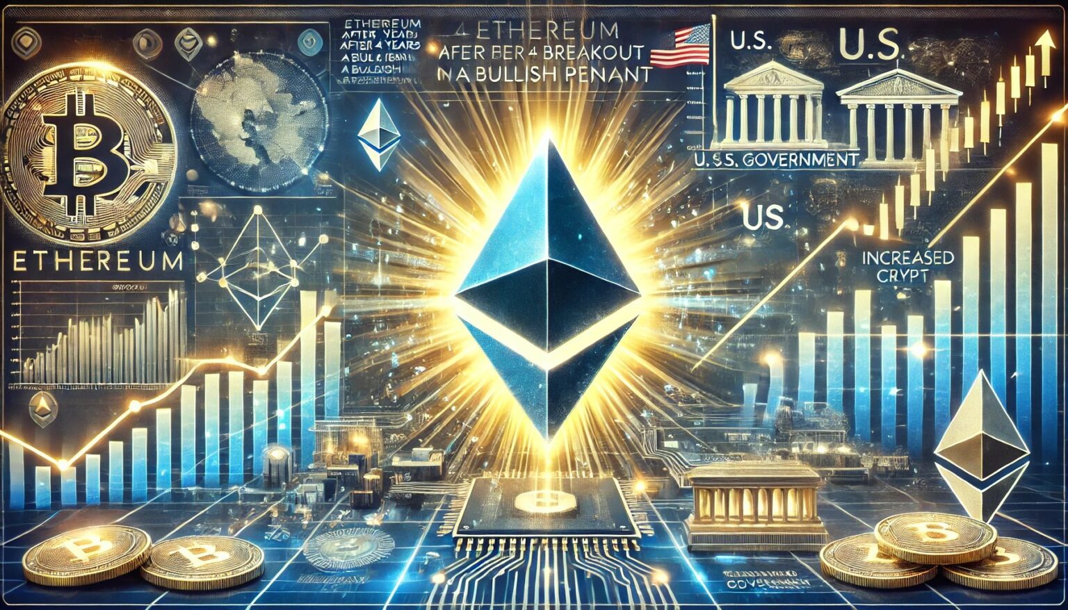Ethereum Gears Up for Significant Breakout as US Government Intensifies.24 A professional horizontal digital artwork for an article about Ethereum p