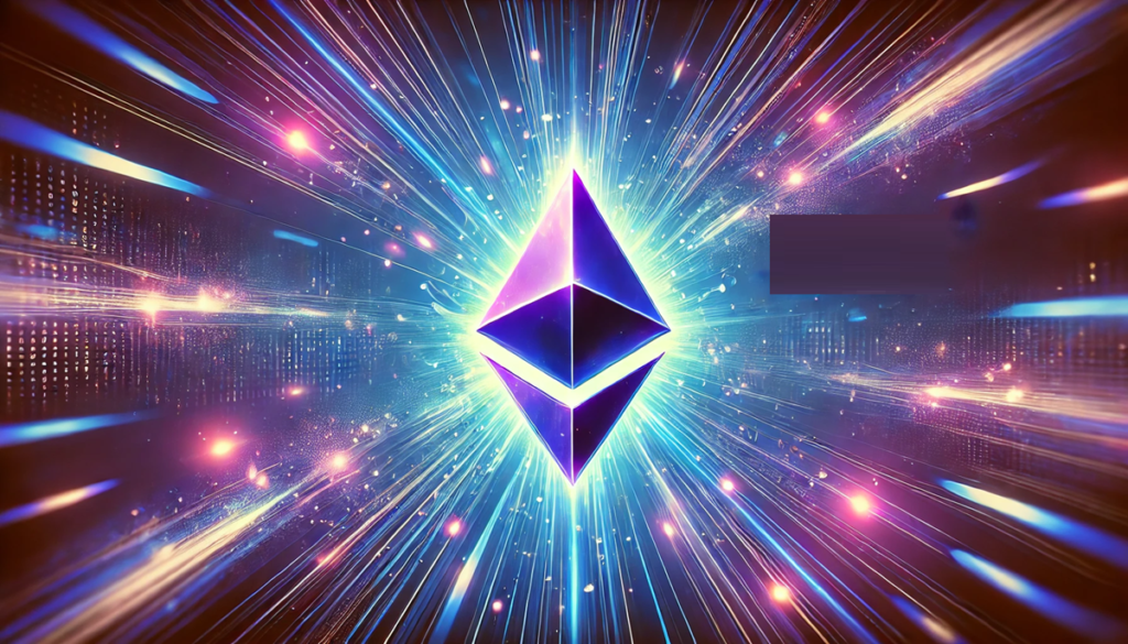 Expert Forecasts a 14000 Surge in Next Six Months Predictions.23 Create a wide format image focusing on the Ethereum logo set against a vi