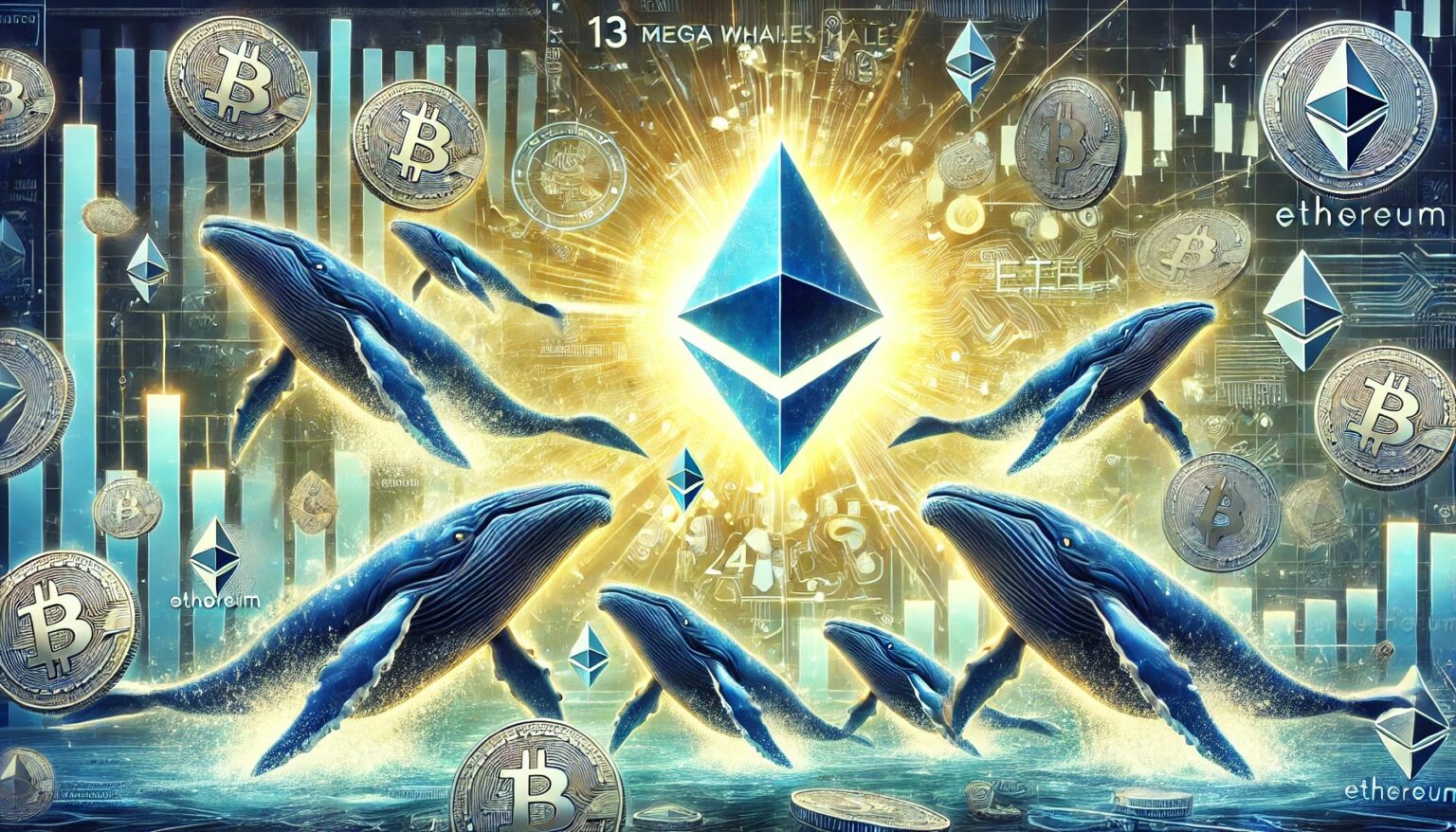 Giant Ethereum Consolidation: 13 Whales Hoard 10,000 Units in Single Day? Giant Ethereum Consolidation 13 Whales Hoard 10000 Units in Single.55 A professional horizontal digital artwork for an article about 13 mega wh