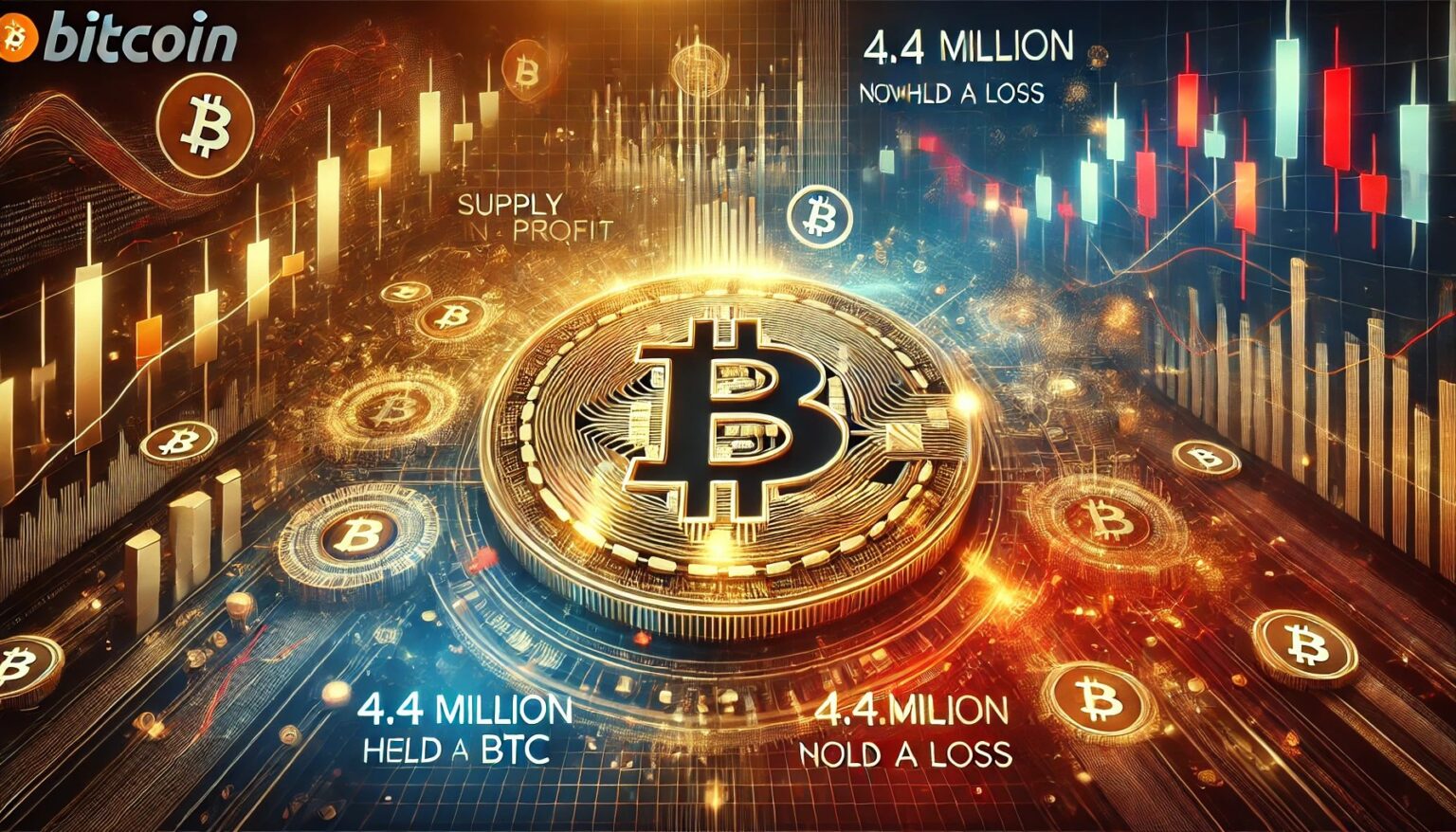 44 Million Bitcoins Now in Loss as Price Corrects Profitable.06 A professional horizontal digital artwork for an article about Bitcoins s