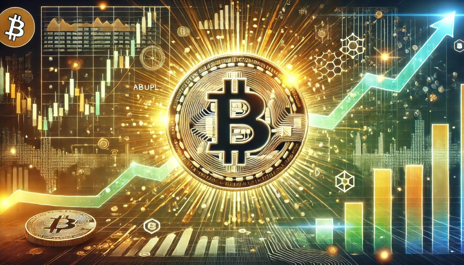 Bitcoins Bullish Surge Continues Indicators Suggest Potential for Further Growth.38 A professional horizontal digital artwork for an article about Bitcoin ma