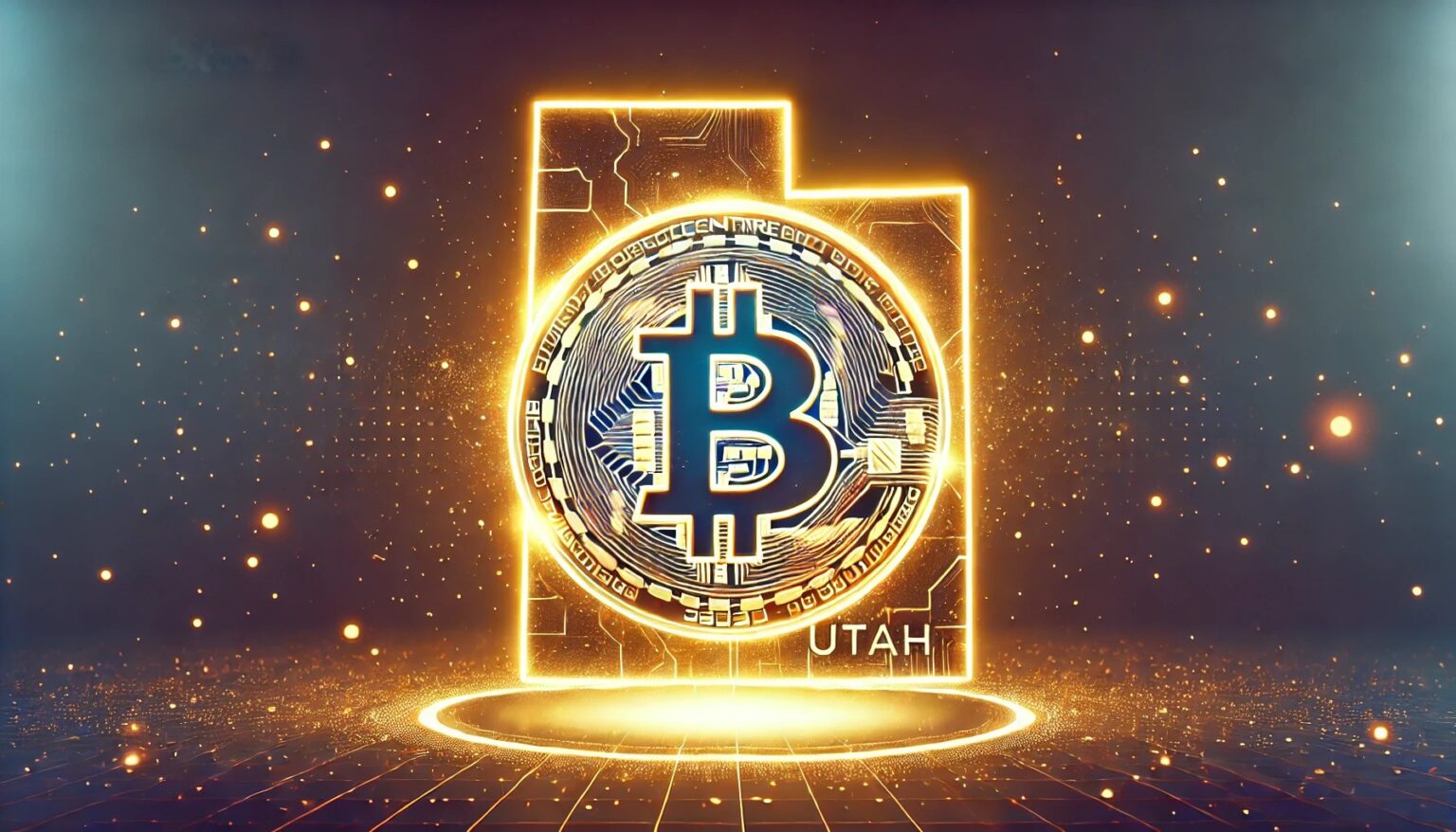 Utah’s Senate Approves Bitcoin Reserve Bill – Final Vote Pending Utahs Senate Approves Bitcoin Reserve Bill Final Vote Pending.07 A wide format digital illustration featuring a single large glowing Bitco