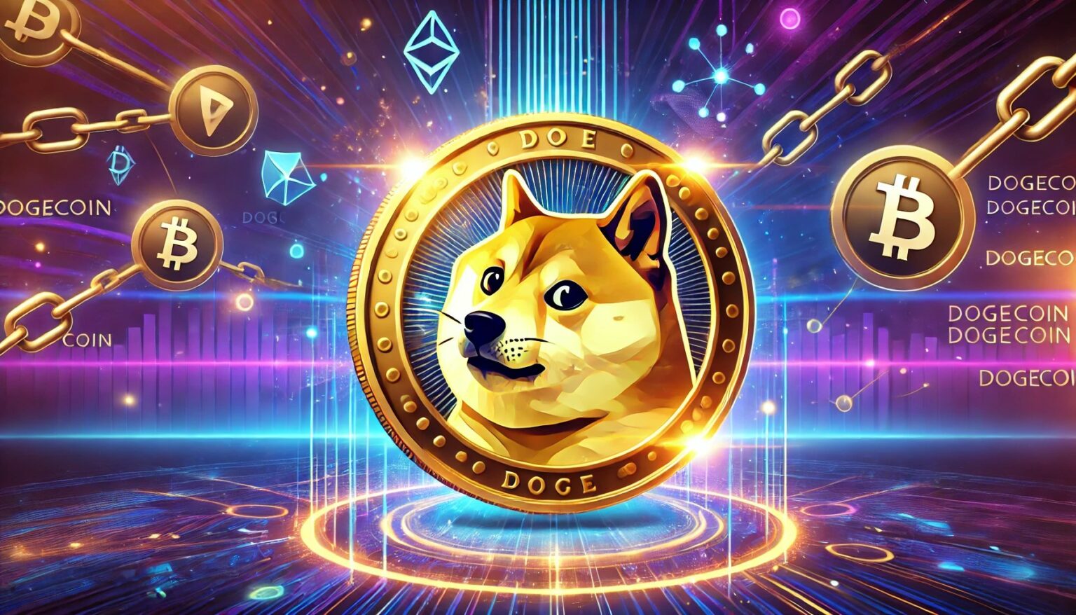 Dogecoin Prepares for DeFi: Comprehensive Breakdown in 2 Weeks Dogecoin Prepares for DeFi Comprehensive Breakdown in 2 Weeks.52 A wide format attention grabbing digital artwork featuring a large shiny