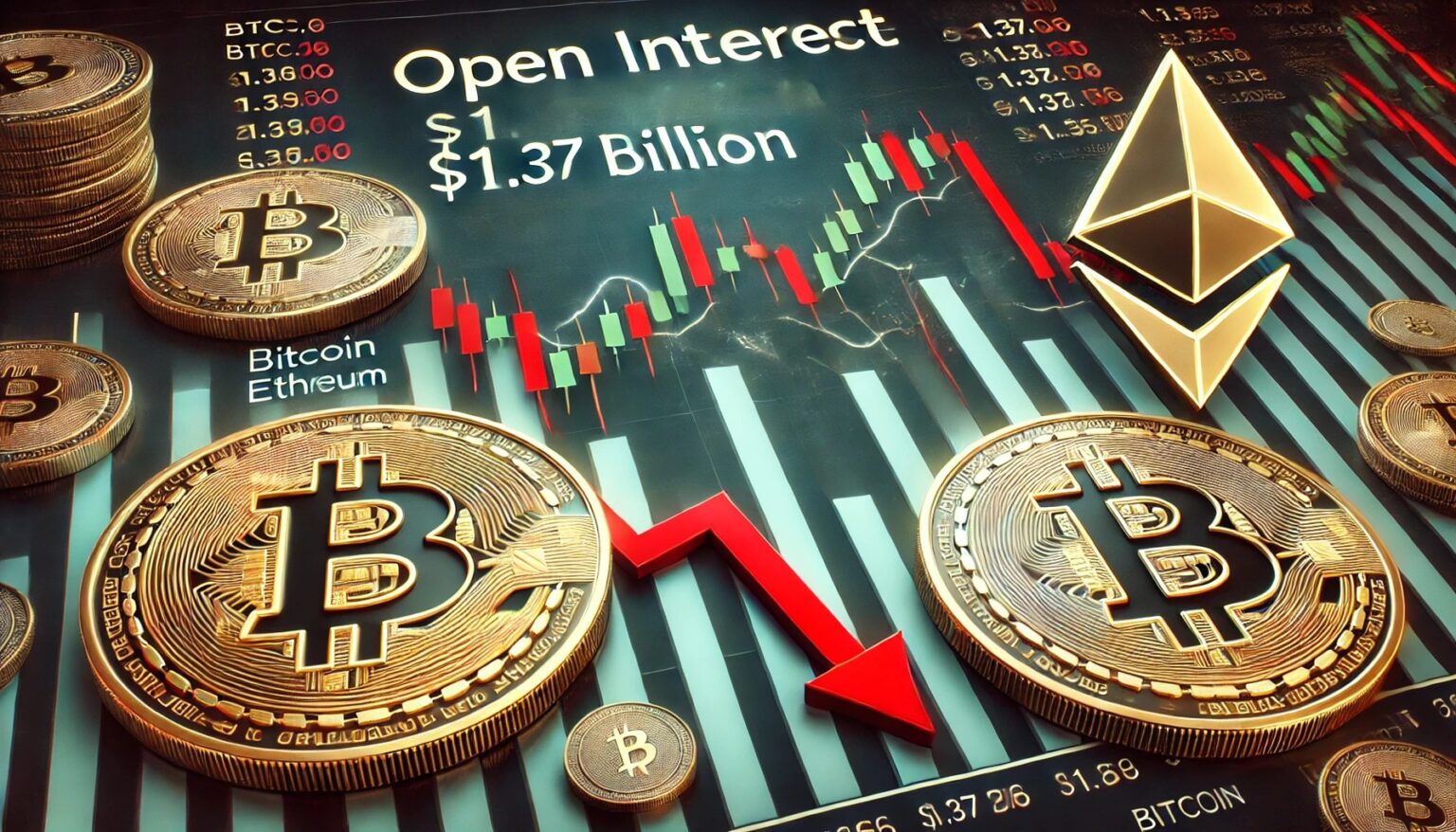 Is the $1.37B Fall in Bitcoin & Ethereum Open Interest Indicating a Market Reset? Is the 137B Fall in Bitcoin Ethereum Open Interest.36 A financial themed image illustrating Bitcoin BTC and Ethereum ETH open i