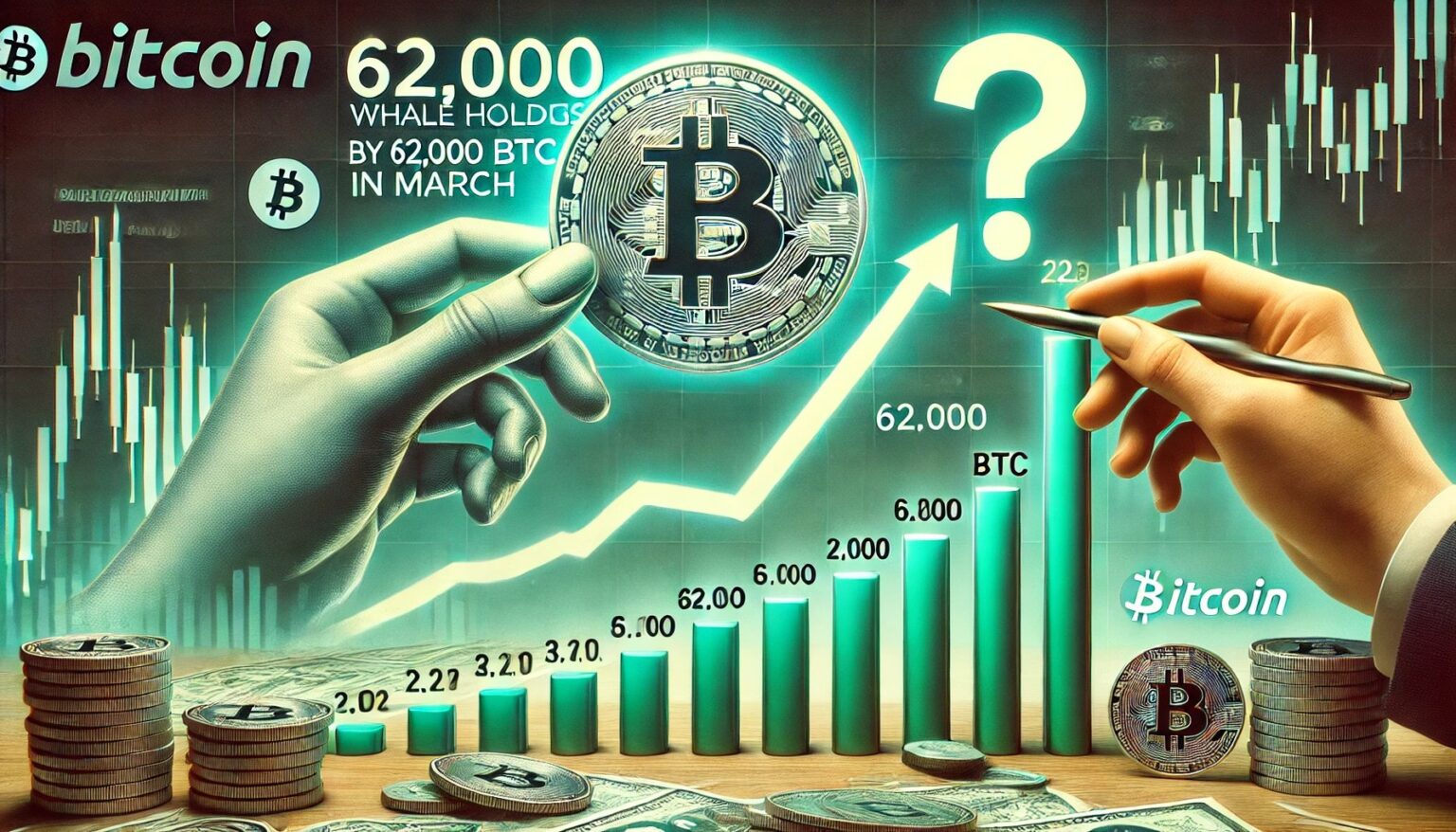 March Sees 62K BTC Increase in Bitcoin Whale Holdings – Downtrend Reversal? March Sees 62K BTC Increase in Bitcoin Whale Holdings.21 A financial themed image illustrating Bitcoin BTC whale holdings surging