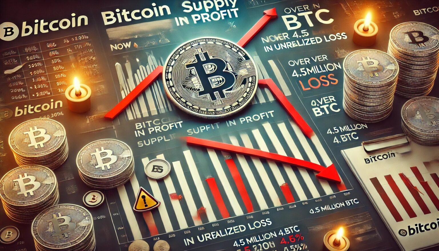 Over 4.5M BTC Now in Loss as Profitable Bitcoin Supply Plummets to 76% Over 45M BTC Now in Loss as Profitable Bitcoin Supply.01 A financial themed image illustrating Bitcoin BTC supply in profit droppi
