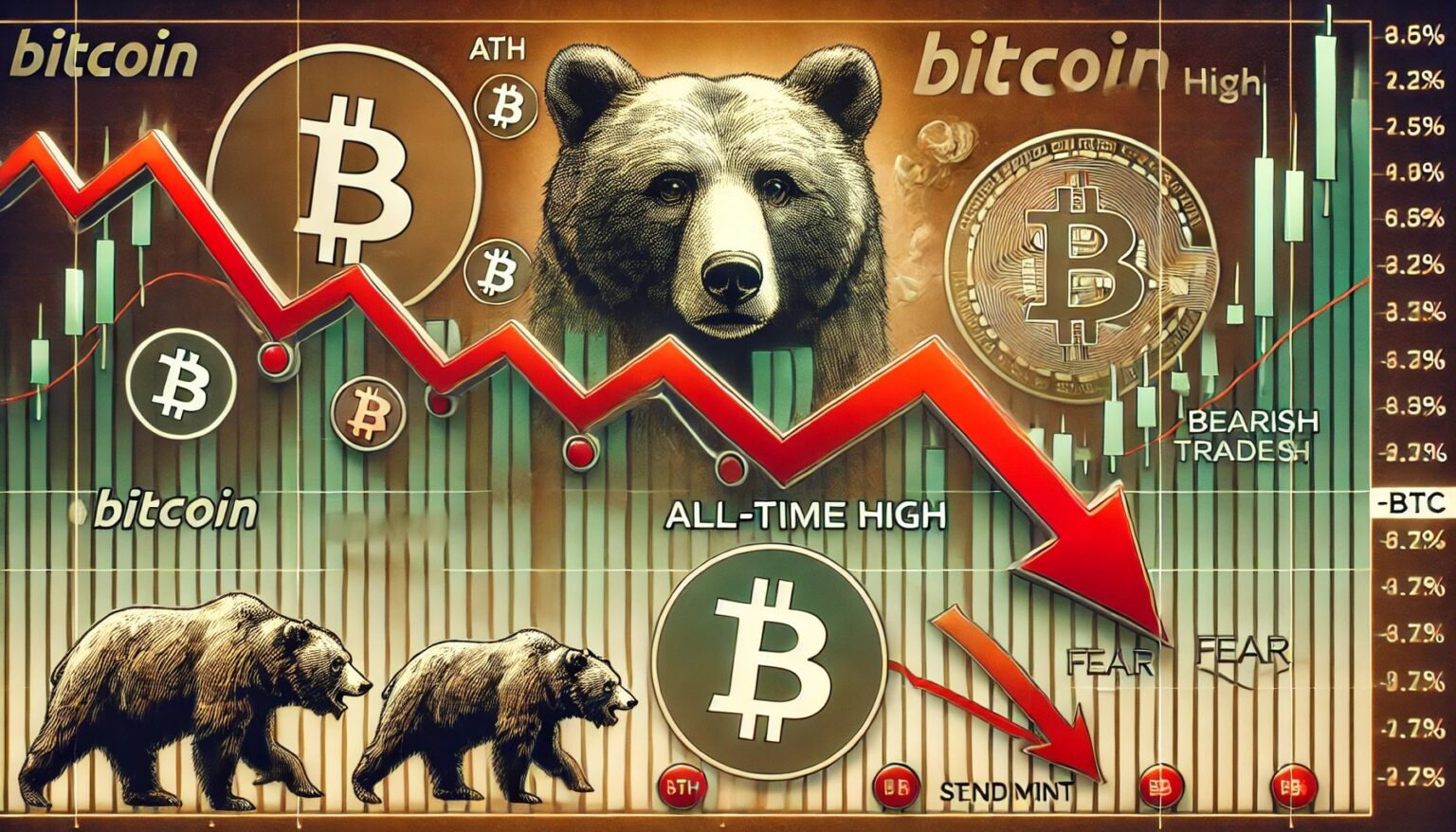 Post-ATH, Bitcoin Experiences Bearish Turn, Reviving Pre-Rally Sentiments Post ATH Bitcoin Experiences Bearish Turn Reviving Pre Rally Sentiments.15 A financial themed image illustrating Bitcoin BTC sentiment dropping to p