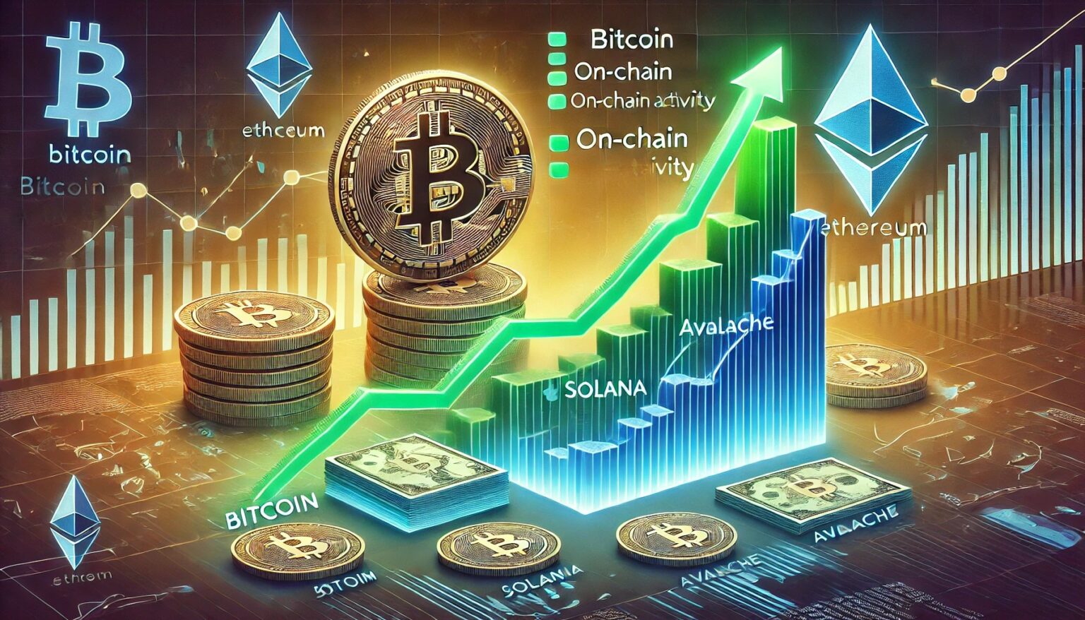 Rising Bitcoin Dominance and Emerging Ethereum L1 Networks On Chain Activities.01 A financial themed image illustrating Bitcoin BTC dominance increasing wh