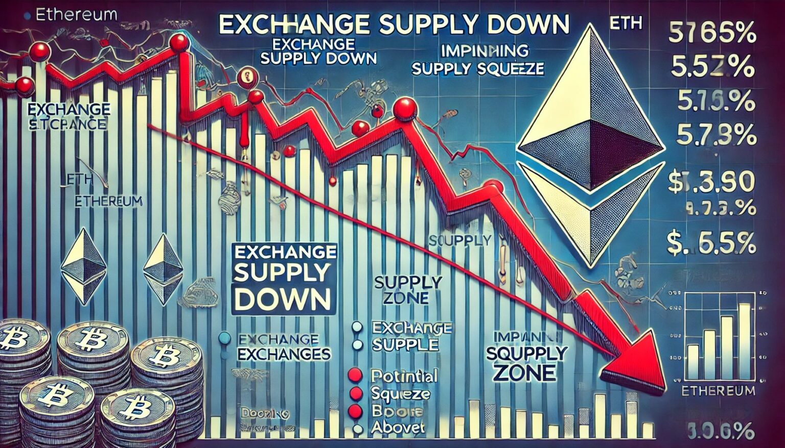 Ethereum Exchange Supply Drops – Anticipating a Supply Crunch? Ethereum Exchange Supply Drops – Anticipating a Supply Crunch.45 A financial themed image illustrating Ethereum ETH supply on exchanges pl