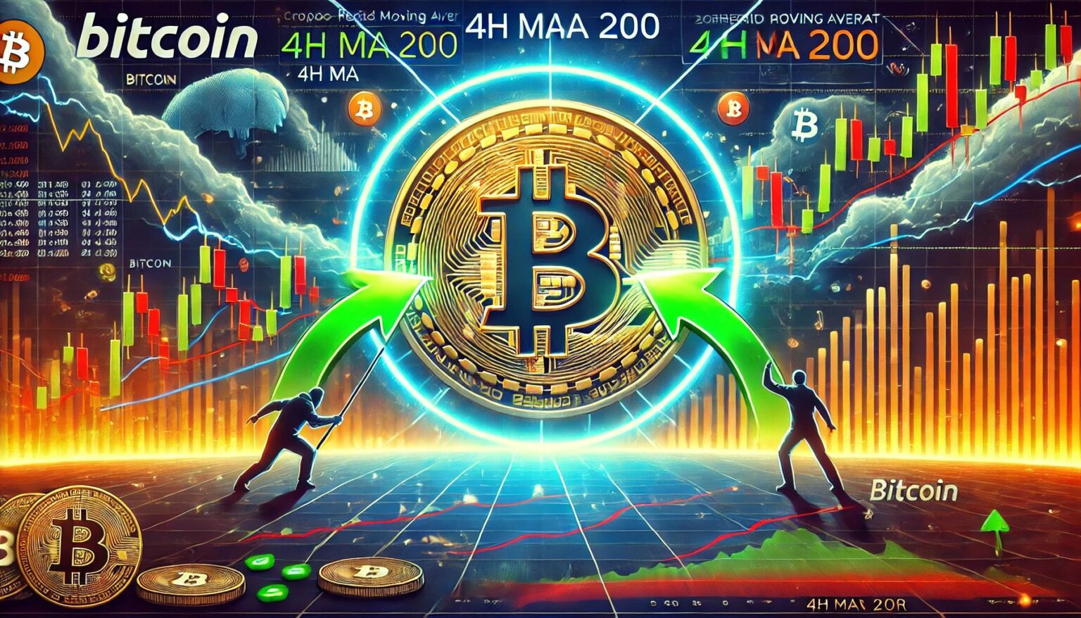 Bitcoin Approaches Key 4H MA 200: Will Bulls Rally? Bitcoin Approaches Key 4H MA 200 Will Bulls Rally.51 A wide digital illustration showing Bitcoin approaching the crucial 200 p