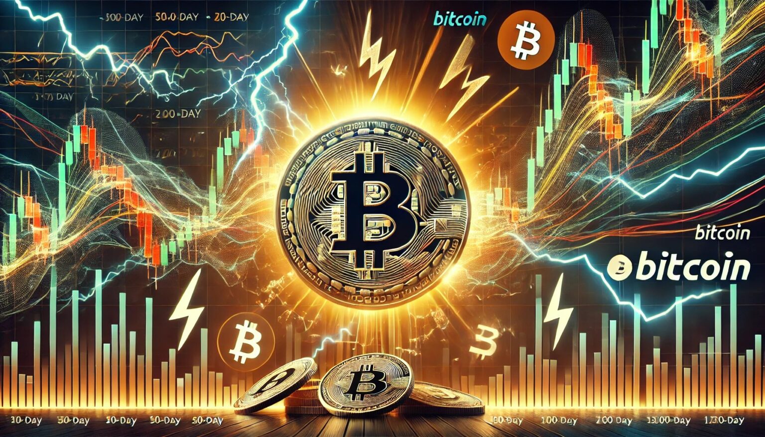 Bitcoin Braces for Swings with Converging Moving Averages.22 A financial themed image showing Bitcoin BTC preparing for volatility as