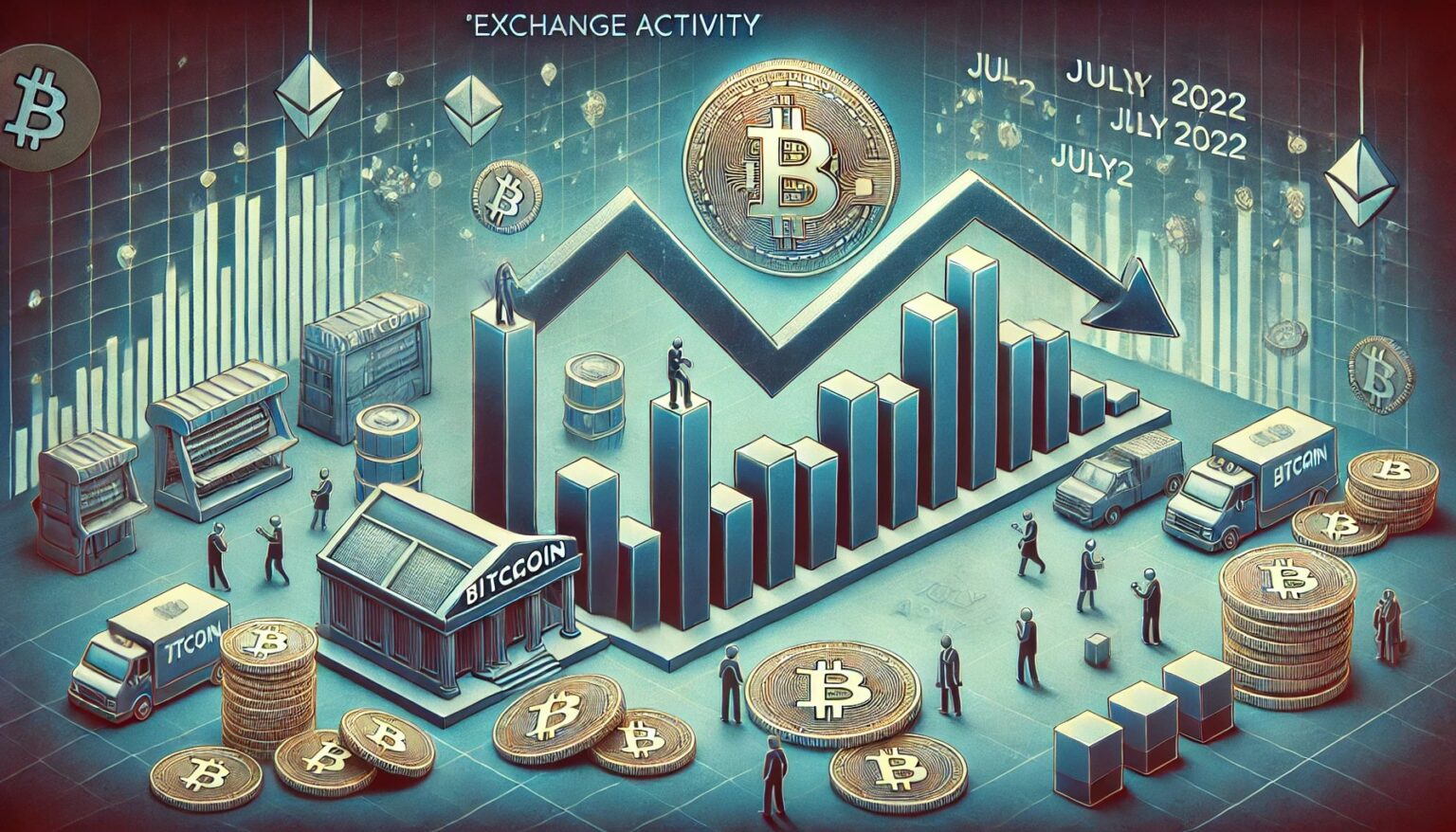 Bitcoin Exchange Activity Plummets Accumulation or Apathy.13 A wide digital illustration depicting a sharp decline in Bitcoin exchange