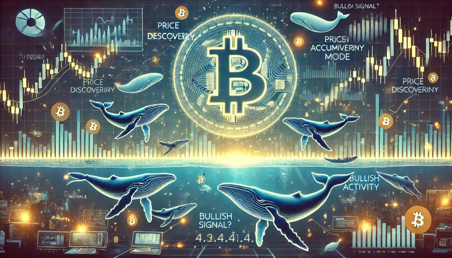 Bitcoin Whale Moves Steady Amid Price Discovery – Bullish Tilt.40 A wide digital illustration representing Bitcoin entering price discovery