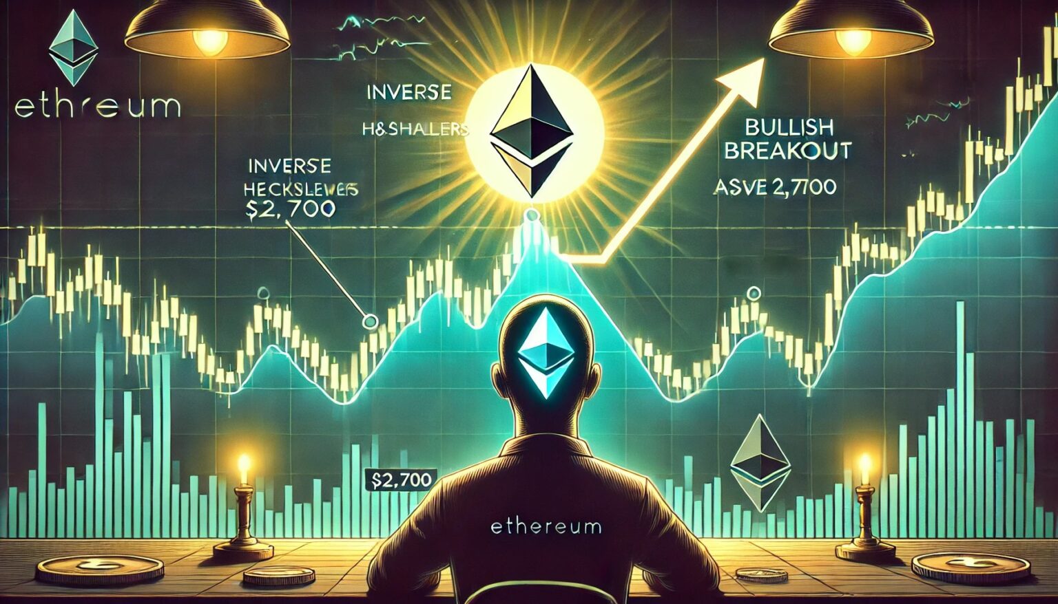 Ethereums Inverse HS Bulls Target 2700 Breakout.02 A wide digital illustration showing Ethereum forming an inverse head and