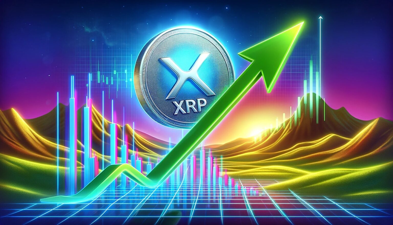 XRP Surges Past Bitcoin Ethereum 4 Target in Sight.35 A dynamic landscape image showing the price of XRP coin depicted as a shi