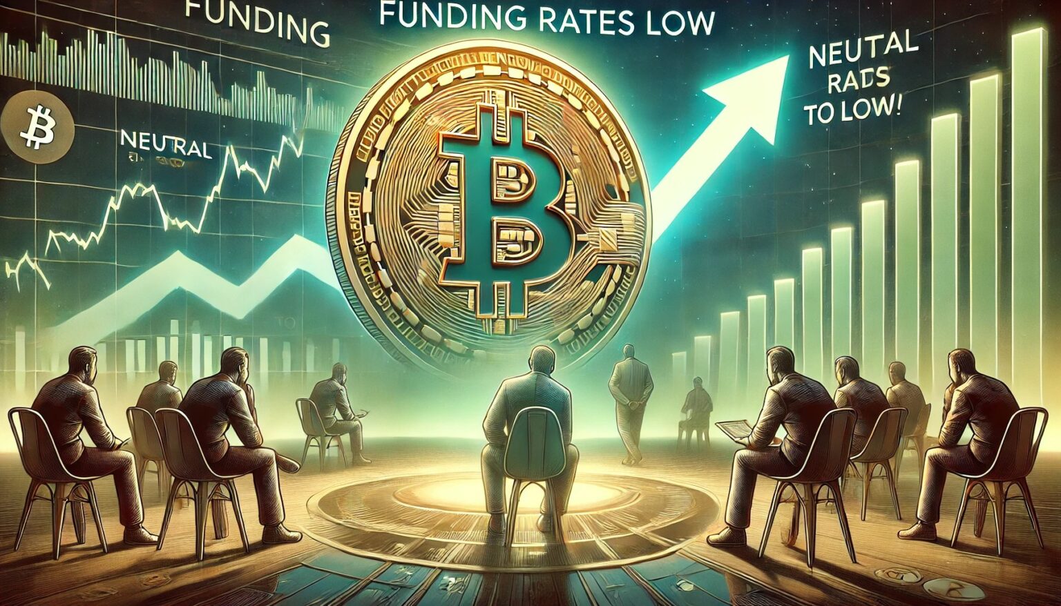 Bitcoin Funding Rates Low Traders Anticipate Next Move.05 A wide digital illustration representing low Bitcoin funding rates sugges