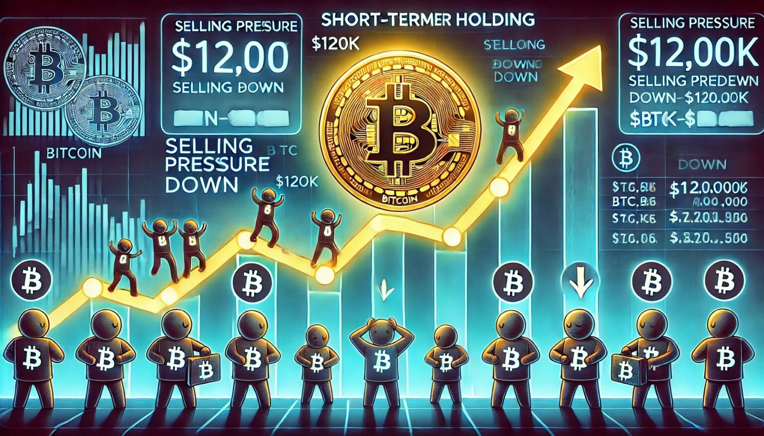 Bitcoins Rise to 120K Short Term Holders Remain Steady.50 A wide digital illustration showing Bitcoin short term holders staying ca