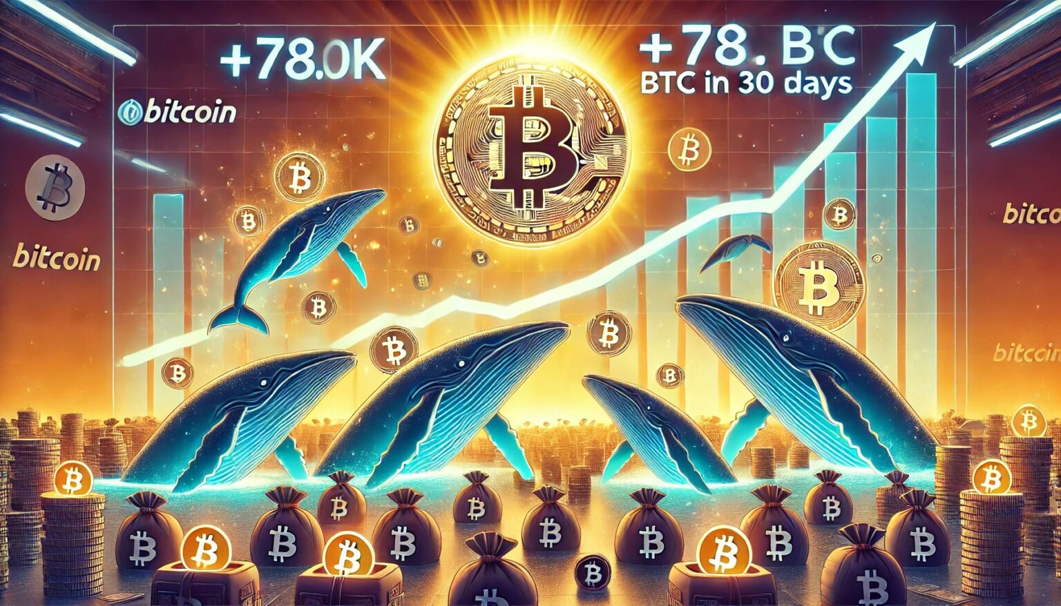 Whales Hoard 78K BTC as Bitcoin Climbs Near ATH.09 A wide digital illustration showing Bitcoin accumulation continuing despi
